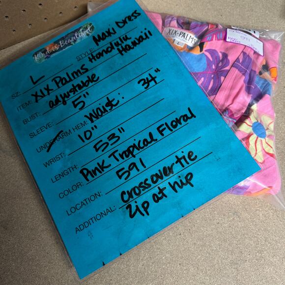 XIX Palms Hawaii Dress Kohala Cut Out Maxi Large Womens Pink Tropical Resort - Picture 13 of 13